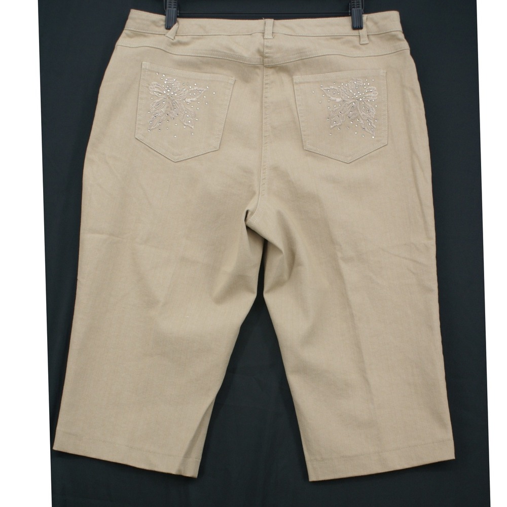 Ruby Rd Womens Khaki Capri Pants Size 10 Embellished Back Pocket Stretch Cropped